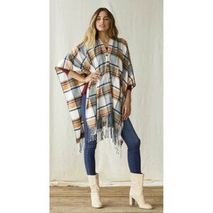 Matilda Jane Just Imagine Paige Womens Windowpane Plaid Tasseled Ruana OS, NWOT